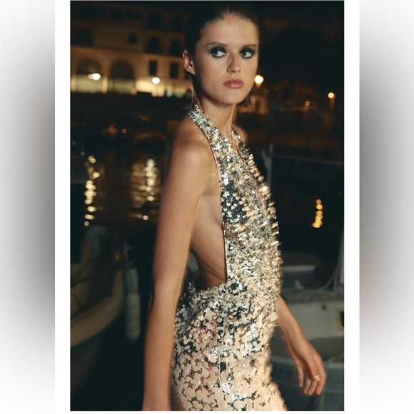 ZARA SEQUIN HALTER MINI DRESS - Picture 3 of 13